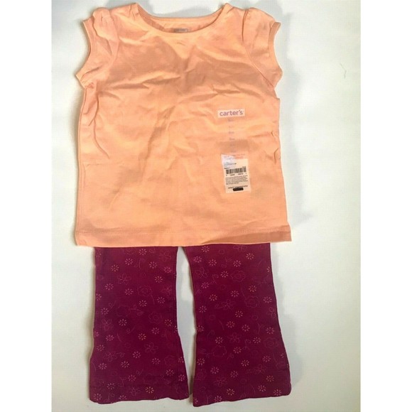 Girl's Size 9M 6-9 Months 2 Piece Orange NWT Carter's Top + Burgundy Floral Pant - Picture 2 of 6
